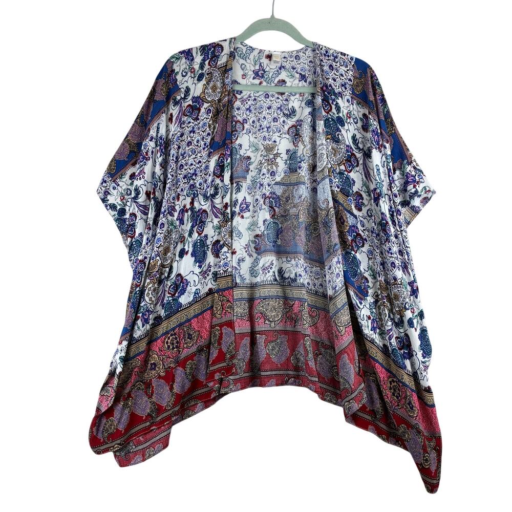 Boho Paisley Open Front Kimono Cardigan Shawl One Size Botanical Floral Rayon